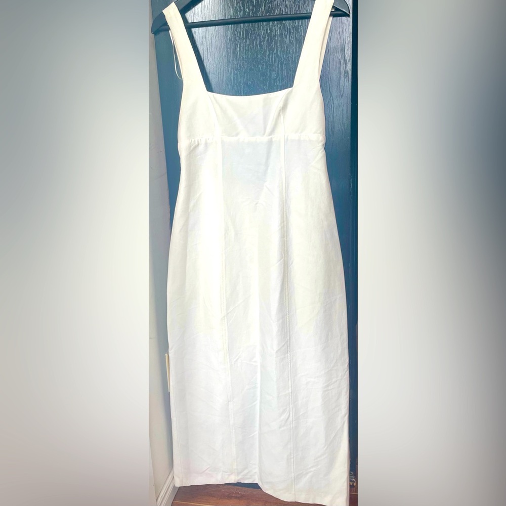 Zara Cream Square-Neck Linen Midi Dress
